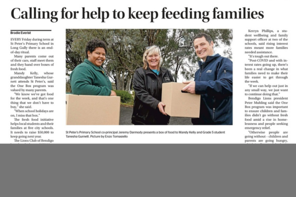 Join The One Box in supporting Bendigo families in need with a weekly box of fresh fruit, vegies, and wholemeal bread