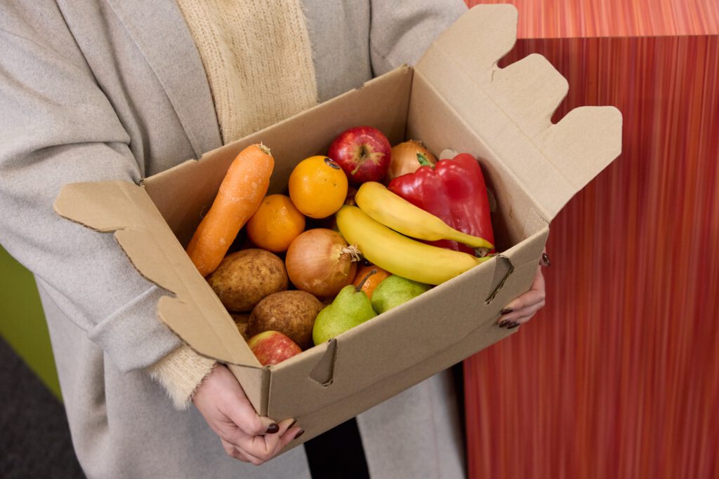 A box of fresh fruit and vegetables